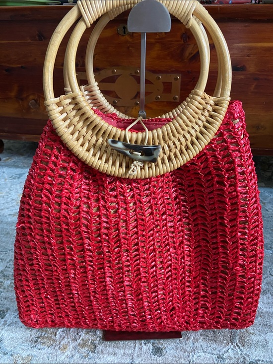 Coldwater Creek Handbags - Coldwater Creek Red Rattan Tote